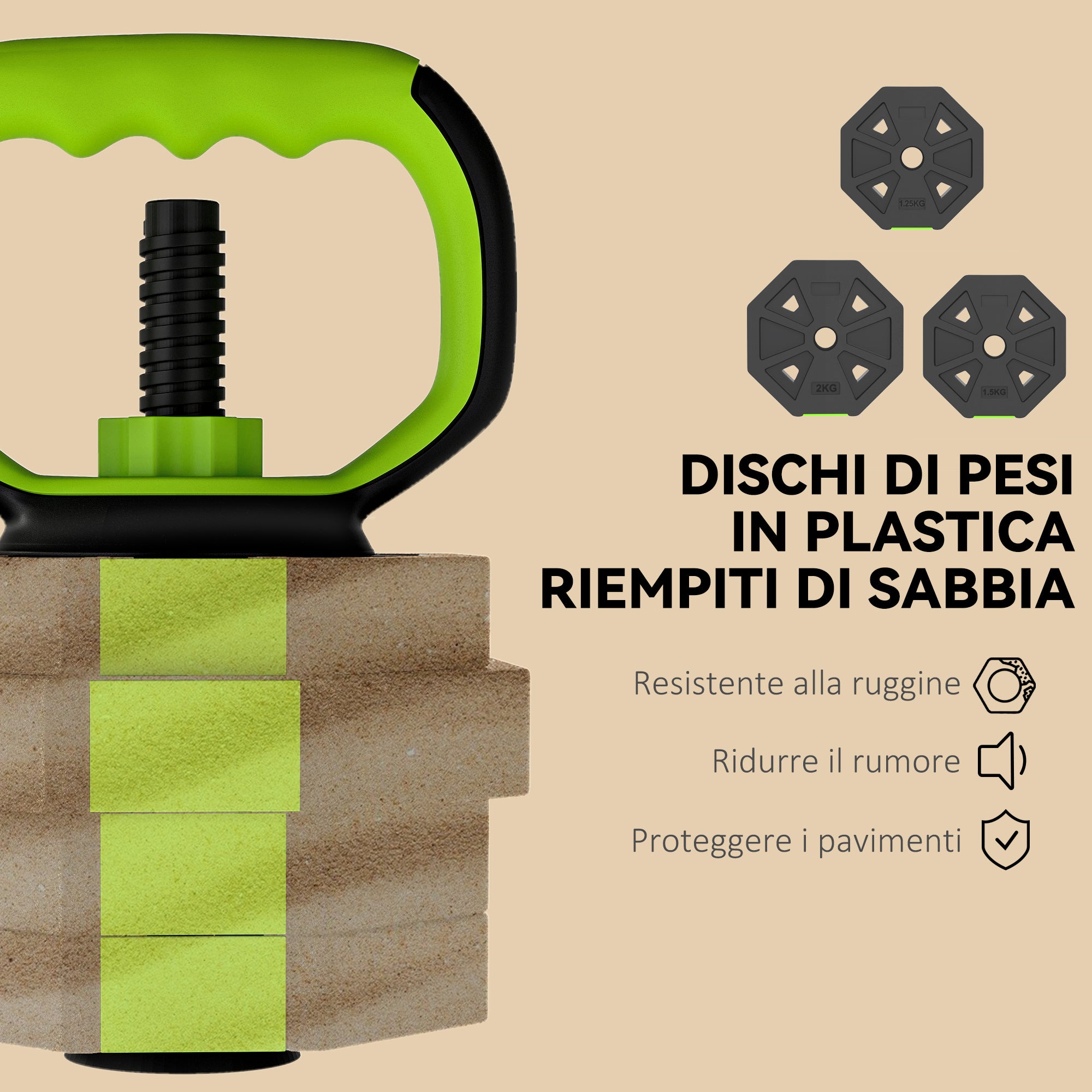 SPORTNOW 6-in-1 Multifunction Gym Weight Set, 20kg Total, Made of Plastic and Sand, 125x18x18 cm, Green