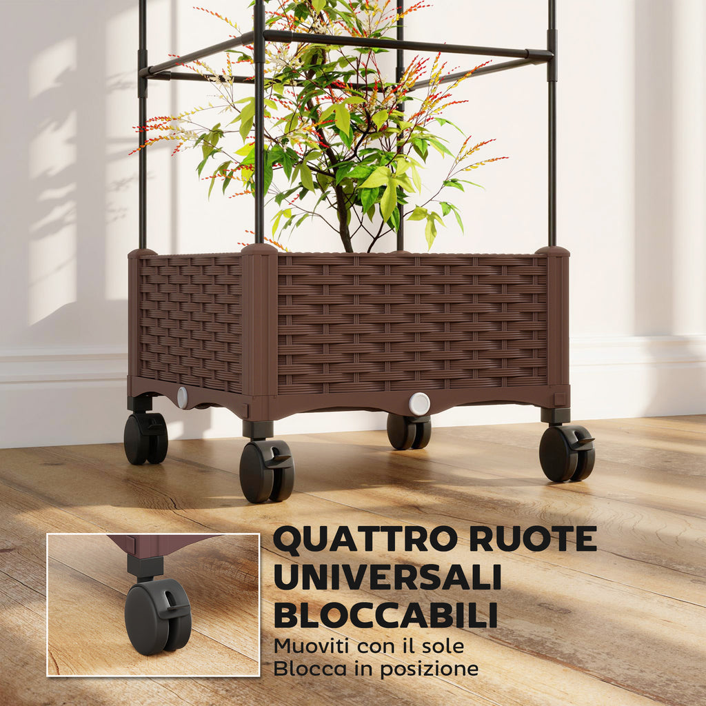 Outsunny 20L Raised Trellis Planter with Lockable Wheels and Self-Watering System, Brown