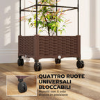 Outsunny 20L Raised Trellis Planter with Lockable Wheels and Self-Watering System, Brown