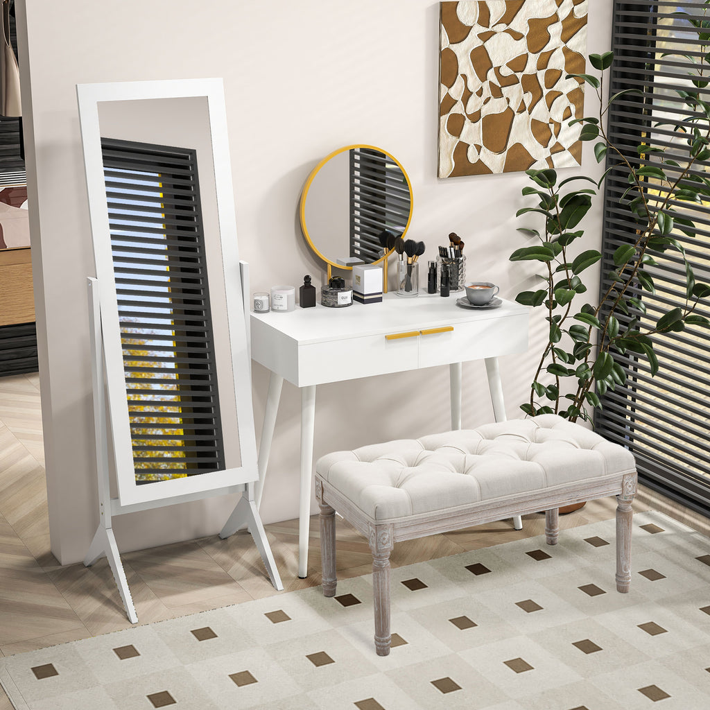 Full-Length Mirror with 4 Legs and Adjustable Angle, Wood and Glass, 47x46x148 cm, White