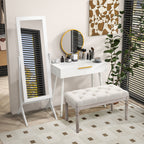 Full-Length Mirror with 4 Legs and Adjustable Angle, Wood and Glass, 47x46x148 cm, White