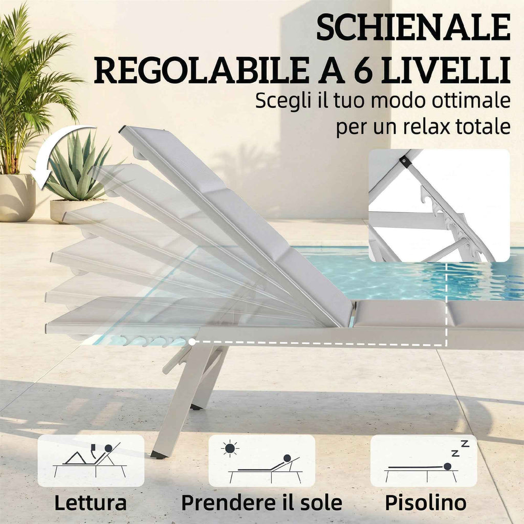 Outsunny Padded Deck Chair, 6-Position Backrest, Aluminum Frame, 120 Kg Capacity, Light Gray