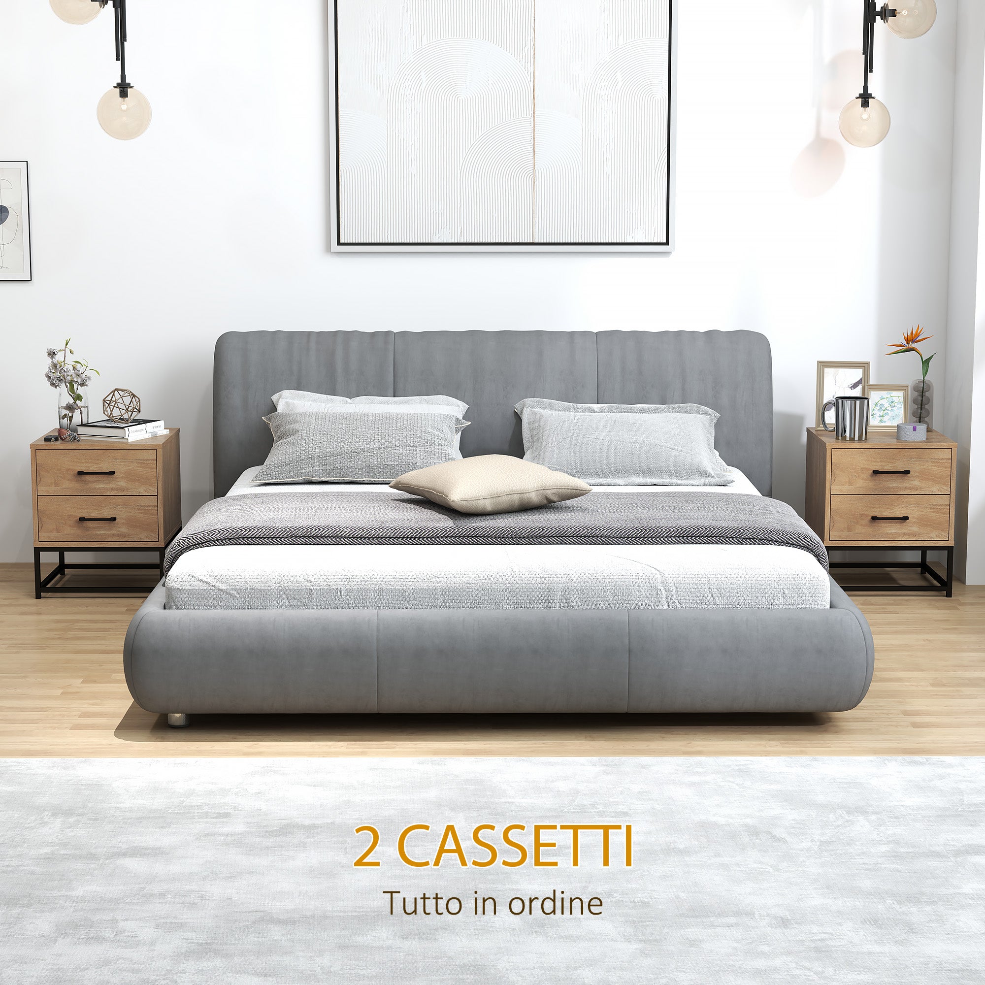 Set of 2 Industrial Style Wooden and Steel Bedside Tables with 2 Drawers, Wood Colour