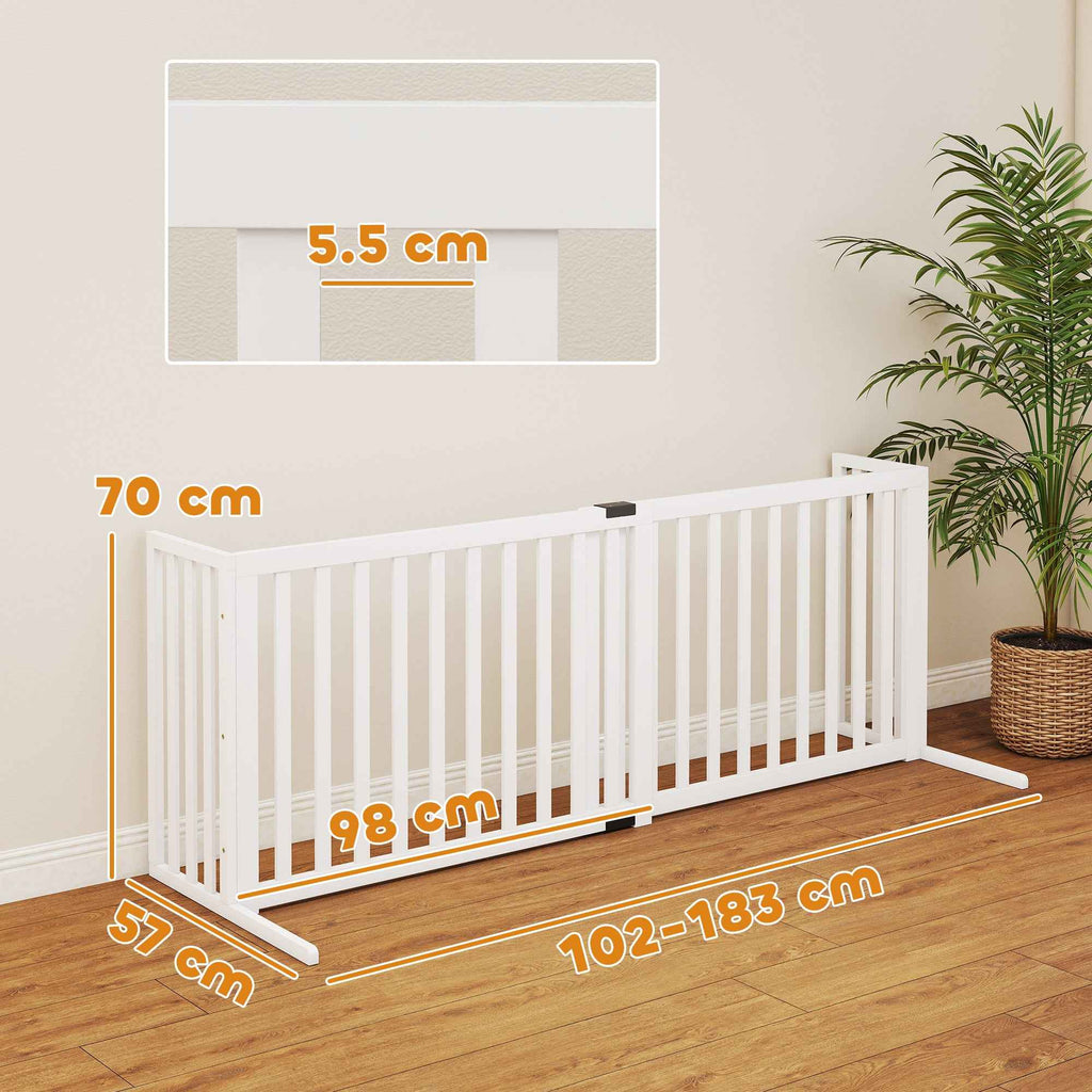 PawHut Extendable Freestanding Wooden Dog Gate for Small and Medium Dogs, 102-183x57x70 cm, White