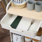 HOMCOM Multipurpose Kitchen Cart with Swivel Wheels, 2 Baskets, Drawer and Wooden Top, White