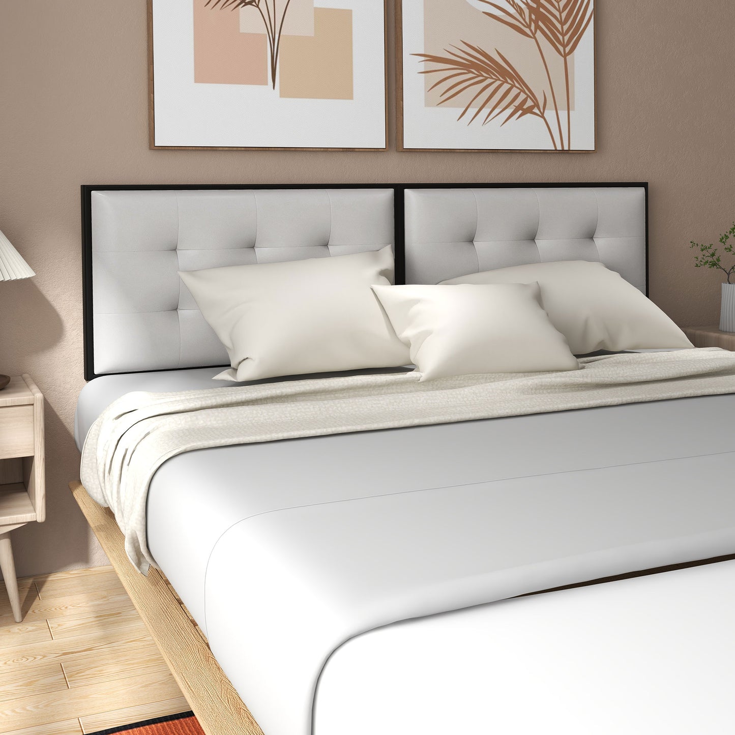 Homcom Testiera Double Bed in Padded Padded Quilted with 180cm beds for beds, cream - Borgè