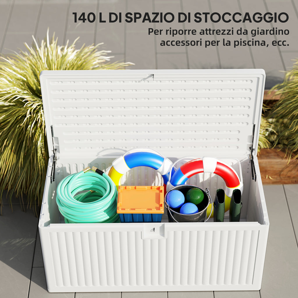 140L Outdoor Trunk in Waterproof and Grooved PE, 140x68x68 cm, White