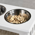 Raised Dog Bowls for Small and Medium Dogs, MDF Stand with 2 Steel Bowls, White