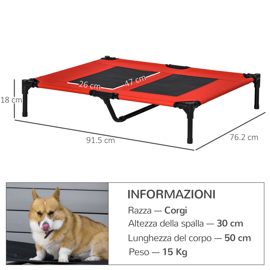 PawHut Raised Bed for Large Dogs with Mesh Fabric, Maximum Weight 30kg, 91.5x76.2x18 cm, Red - Borgè