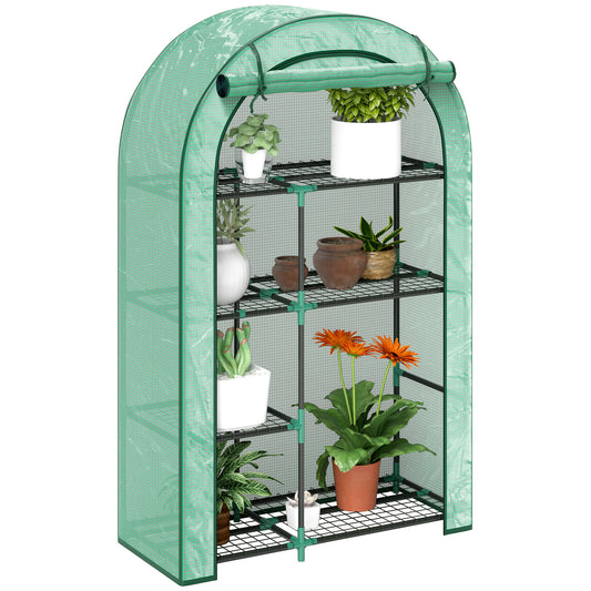 4-Tier Wall Greenhouse with Hinged Door, Steel and PE, 100x45x160 cm, Green