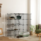 Modular 4-Tier Cat Cage with Platforms, Ramps and 5 Doors, Steel and PP, 105x105x140 cm, Black