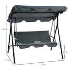 3-seater swing with adjustable canopy and cushions, in steel and polyester, 172x110x153 cm, gray - Borgè
