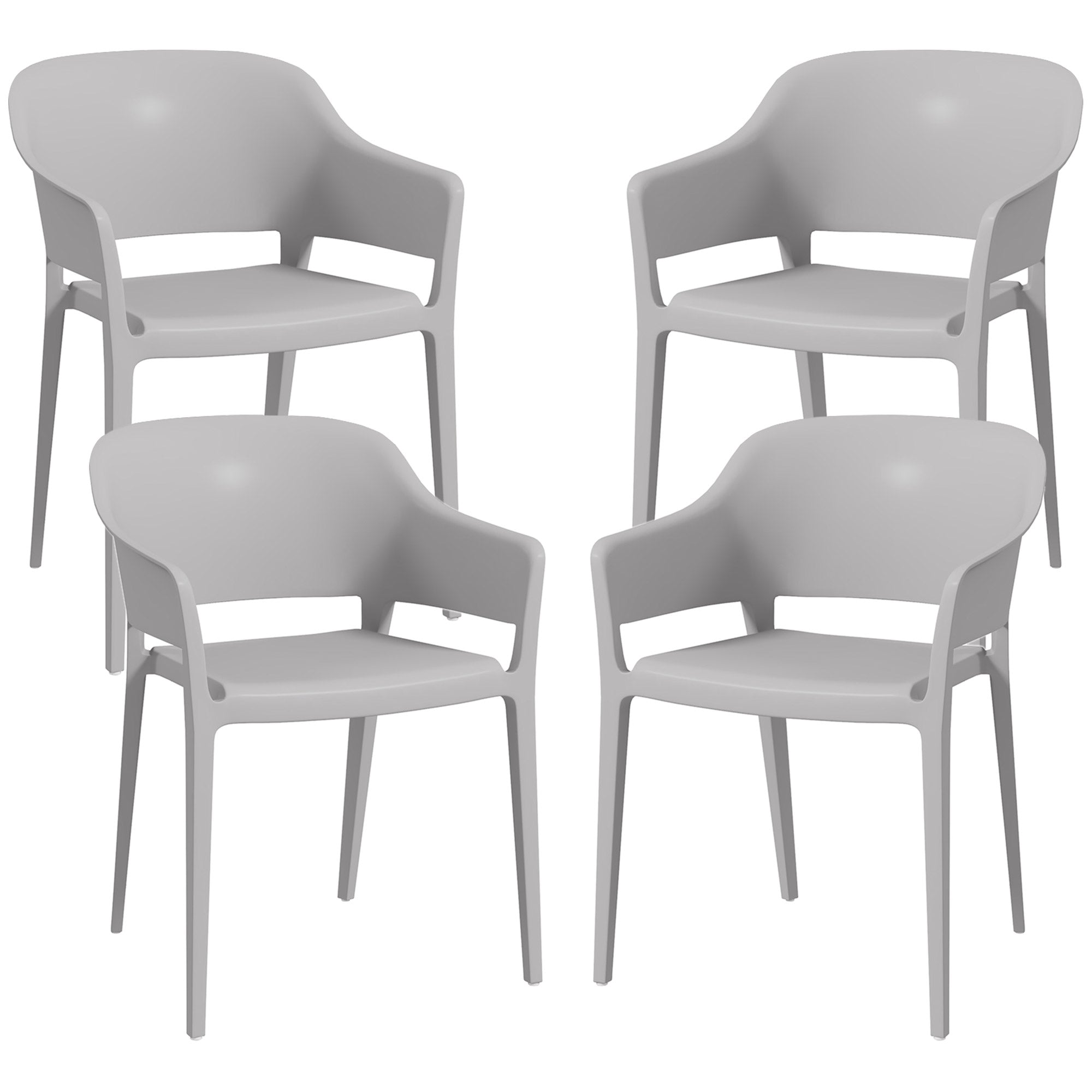Outsunny set 4 plastic garden chairs stackable with armrests and high back in PP, gray - Borgè