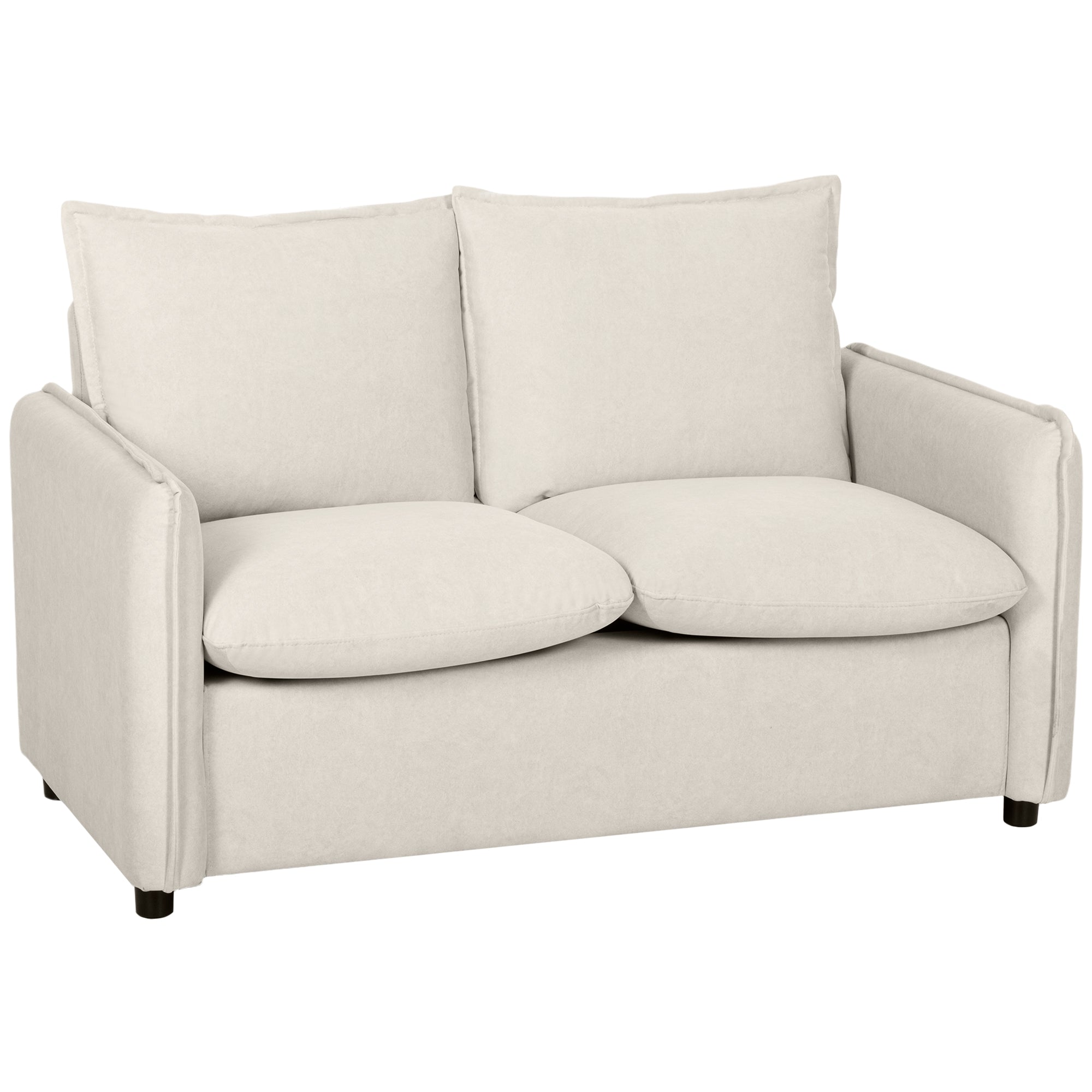 2-Seater Sofa with Breathable Leather Effect Fabric, Thick Padding, 2 Cushions, Armrests, for Living Room, Cream