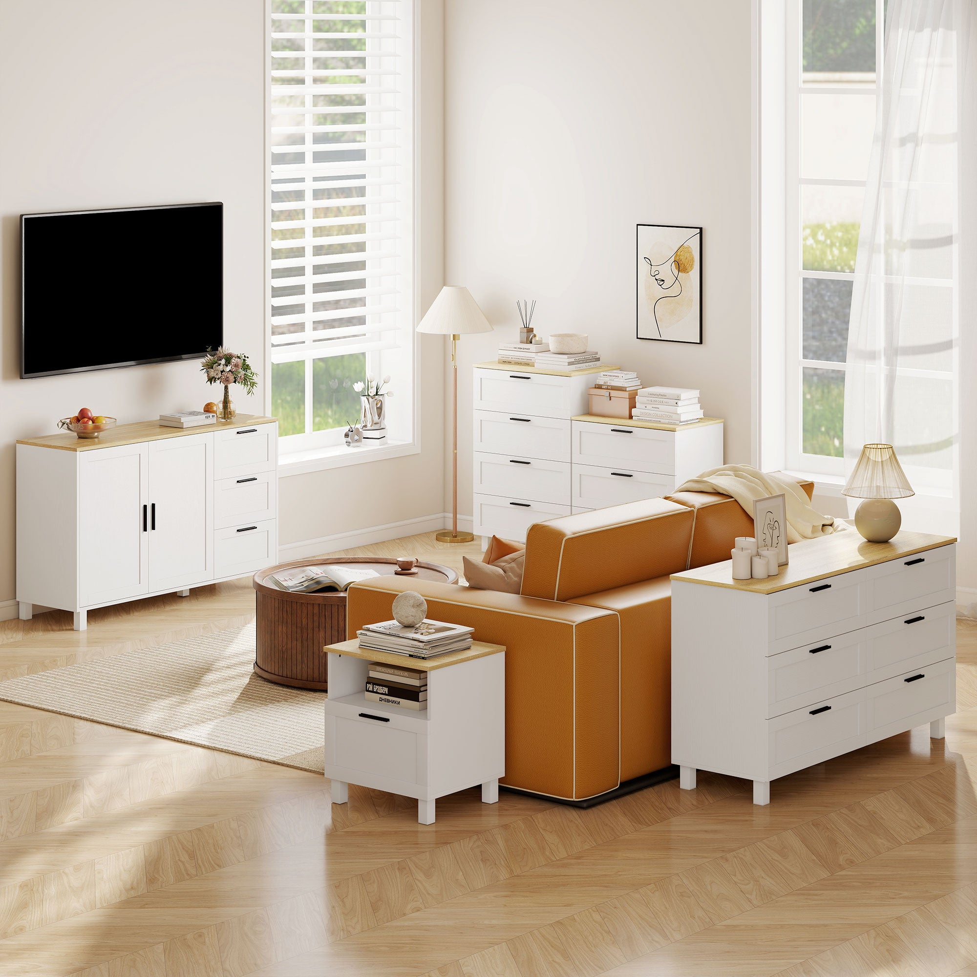 Kitchen Cabinet with 3 Drawers and 2 Soft-Close Doors, Adjustable Shelves, 120x38x76 cm, White