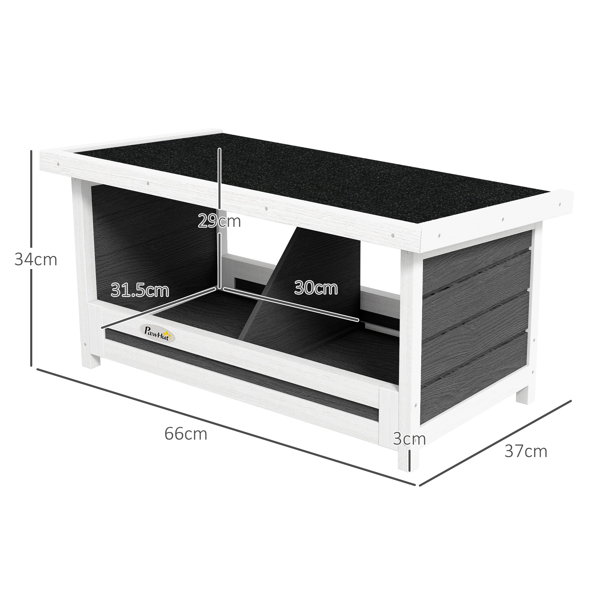 2-Panel Chicken Coop with Raised Base and Roof, Wood and Bitumen, 66x37x34 cm, Grey White and Black