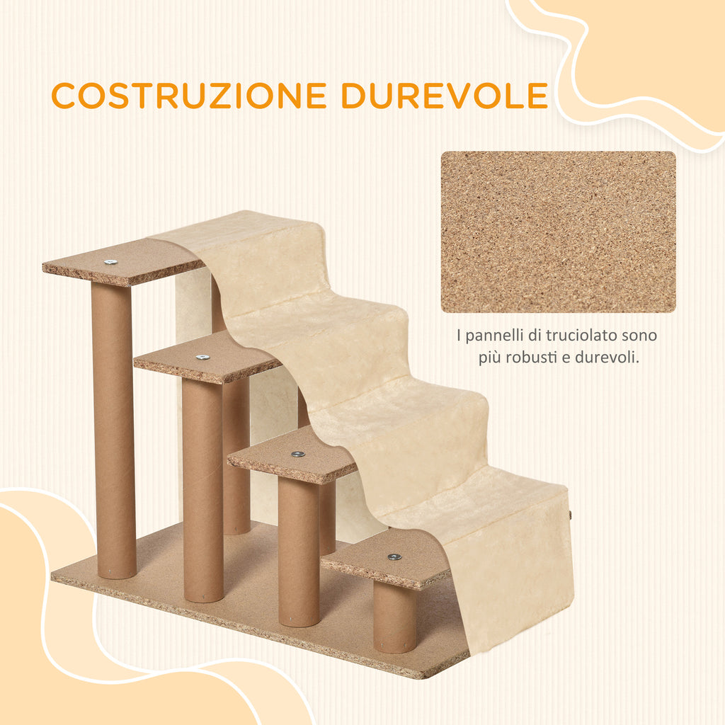 Portable 4-Step Dog Stairs, Removable Flannel and Chipboard, 60x35x44 cm, Beige