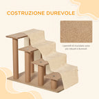 Portable 4-Step Dog Stairs, Removable Flannel and Chipboard, 60x35x44 cm, Beige