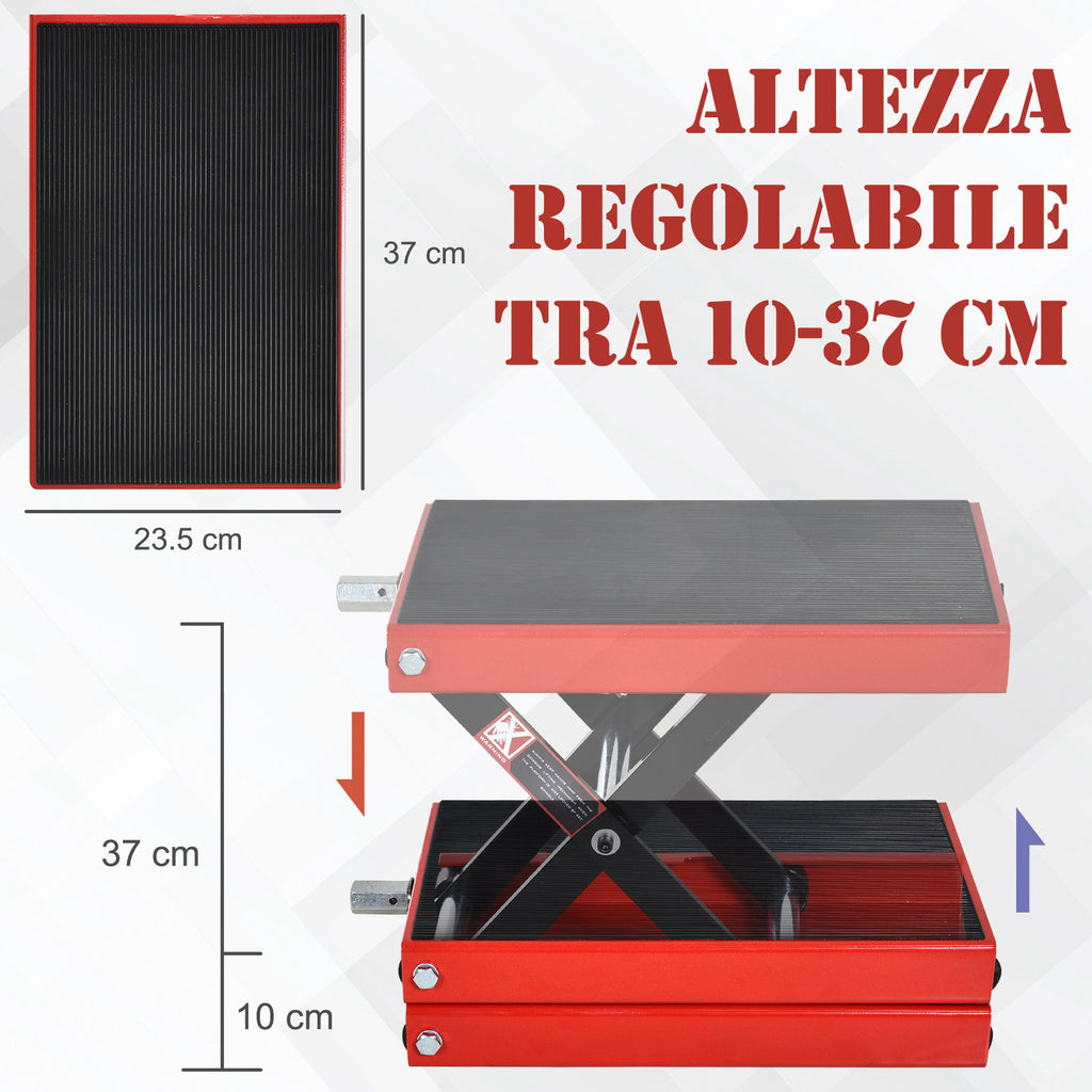 Motorcycle Lift Stand, Red and Black Steel Motorcycle Lift, Foldable and Non-Slip 41.5 x 23.5 x 10-37cm