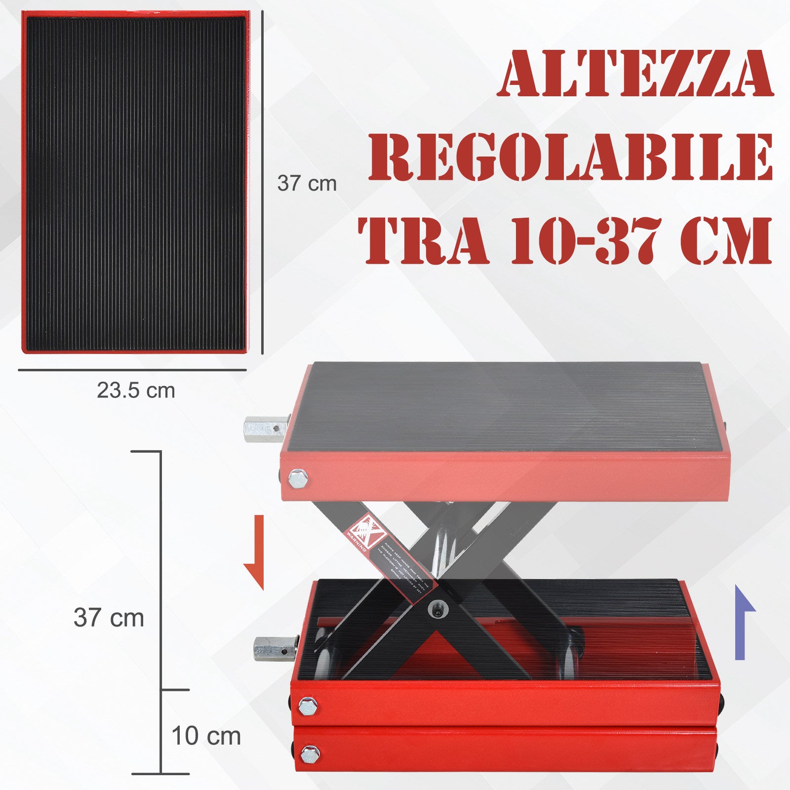 Motorcycle Lift Stand, Red and Black Steel Motorcycle Lift, Foldable and Non-Slip 41.5 x 23.5 x 10-37cm