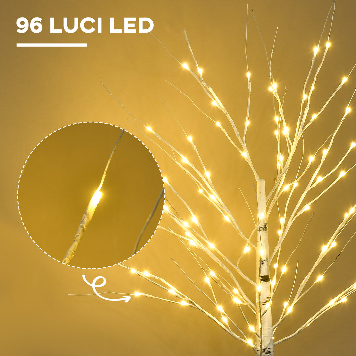 HOMCOM White Christmas Tree with LED Lights and 12 Branches for Indoor and Outdoor Use, Made of PP and Metal, 22x22x150 cm