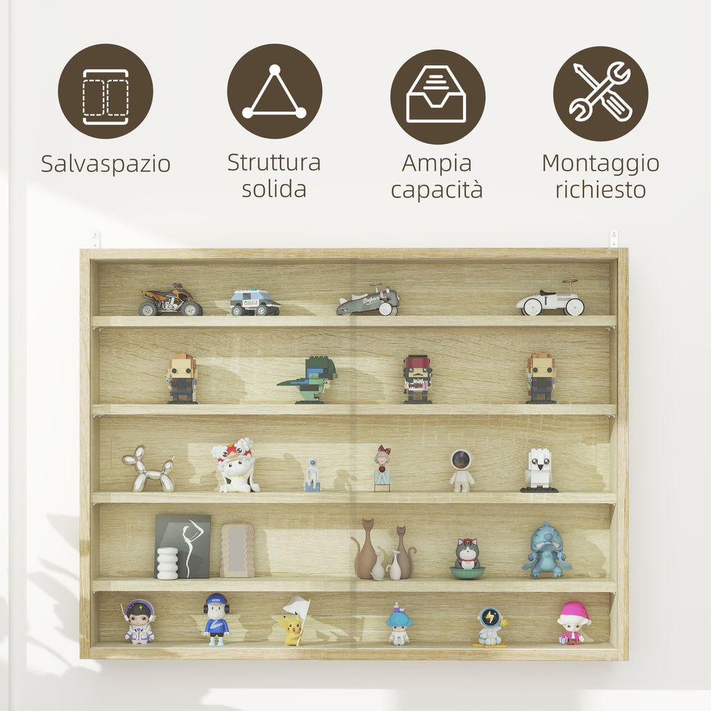 5-Tier Adjustable Wooden Notice Board with Glass Doors, 80x9.5x60 cm, Wood Color