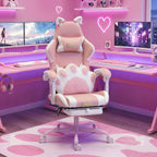 Gaming Chair Ergonomic Reclining Gaming Chair with Footrest Pink