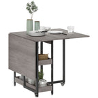 Folding Table with 2 Drop-Leaf Tops for 4 People with 2 Open Shelves, Made of Wood and Metal, 133.4 x 80 x 75 cm, Grey