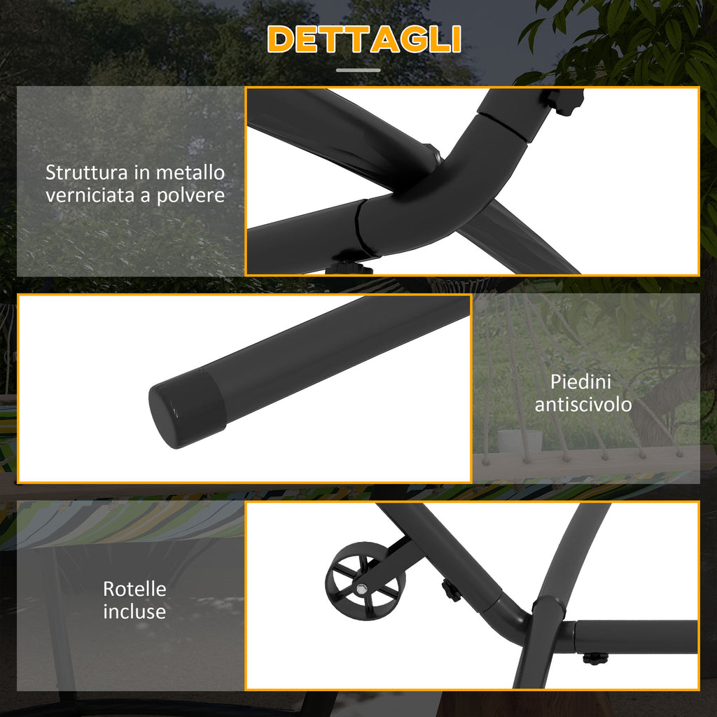 Outsunny Hammock Stand, 330 cm Max, with 6 Holes and Wheels, Metal, 290 x 120 x 115 cm, Black