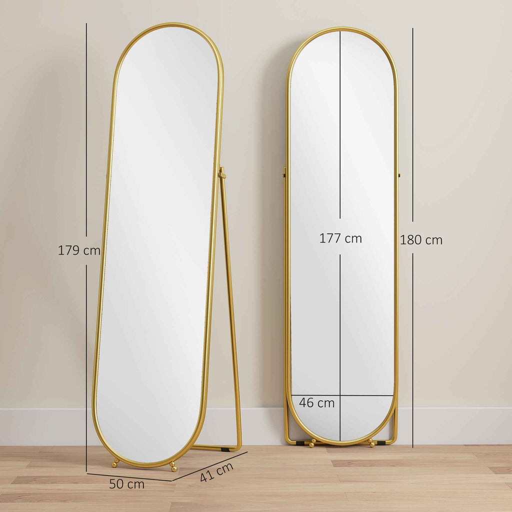 HOMCOM Full-Length Floor Mirror with Folding Stand, Glass and Metal, 50x4x180 cm, Gold