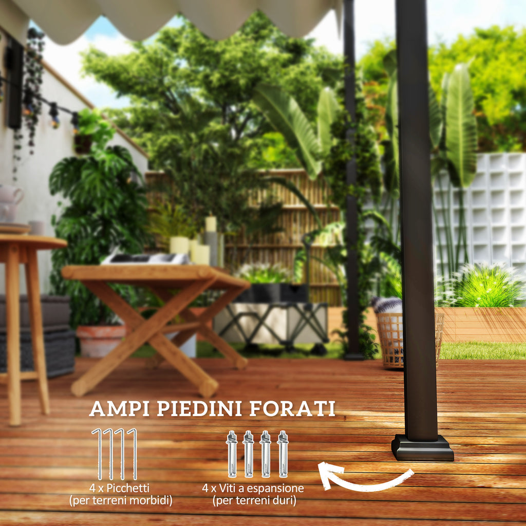 Outsunny Pergola Gazebo 3x2 m with Retractable Canopy and Drainage Holes in Steel and Polyester, Cream