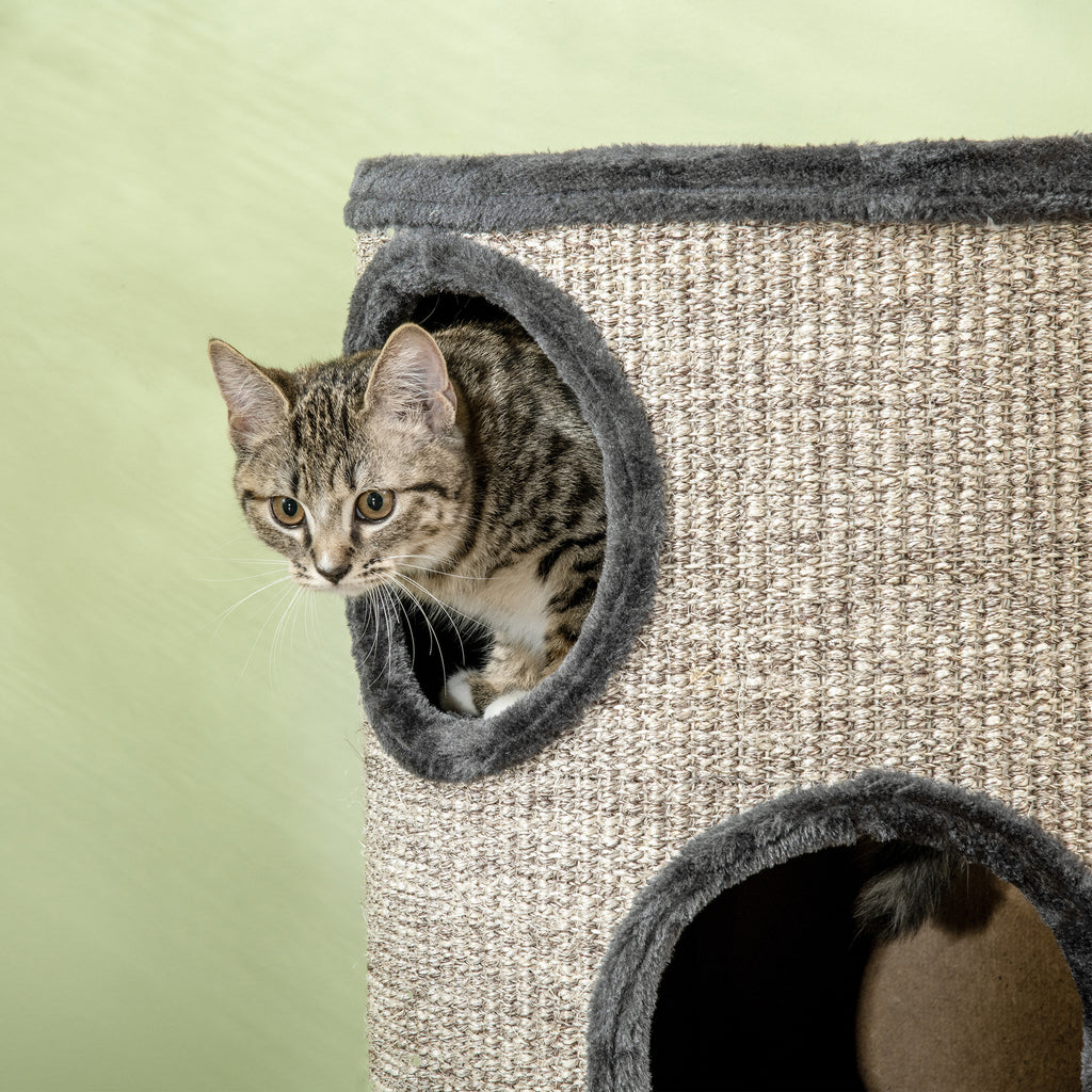3-Tier Cat House with Sisal Scratching Post and Plush, Ø38x70cm, Grey