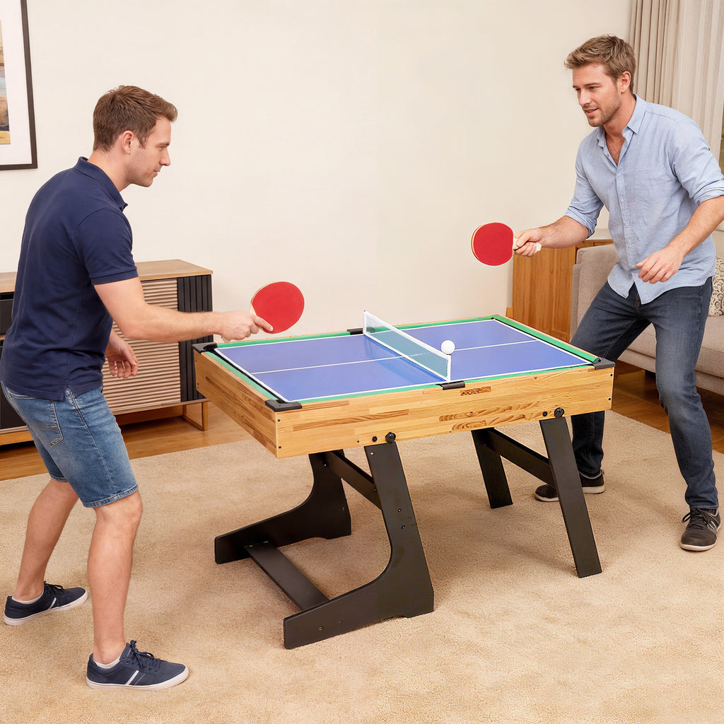 SPORTNOW 13-in-1 Folding Game Table with Foosball, Ping Pong, Hockey, Billiards, Chess and More, Walnut
