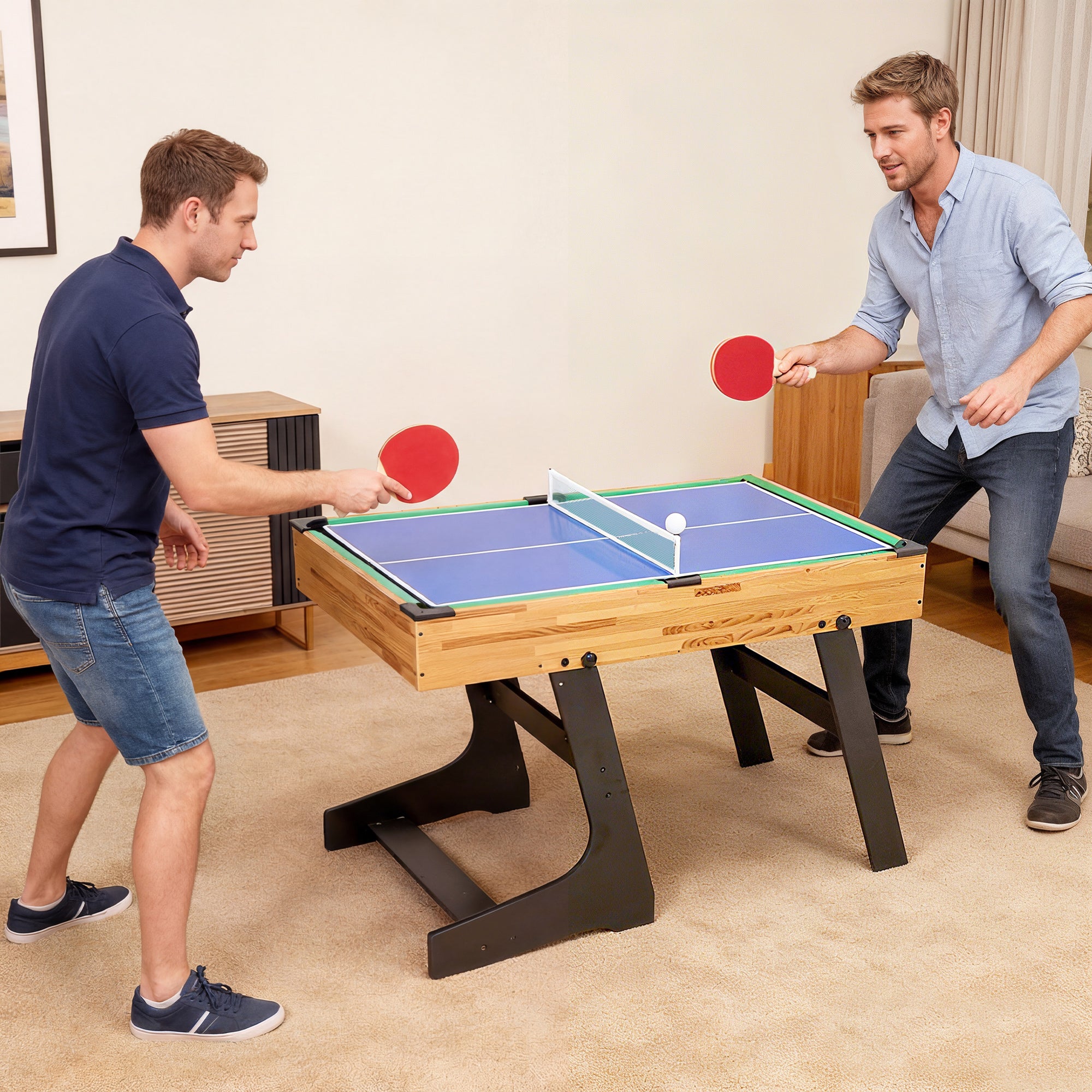 SPORTNOW 13-in-1 Folding Game Table with Foosball, Ping Pong, Hockey, Billiards, Chess and More, Walnut