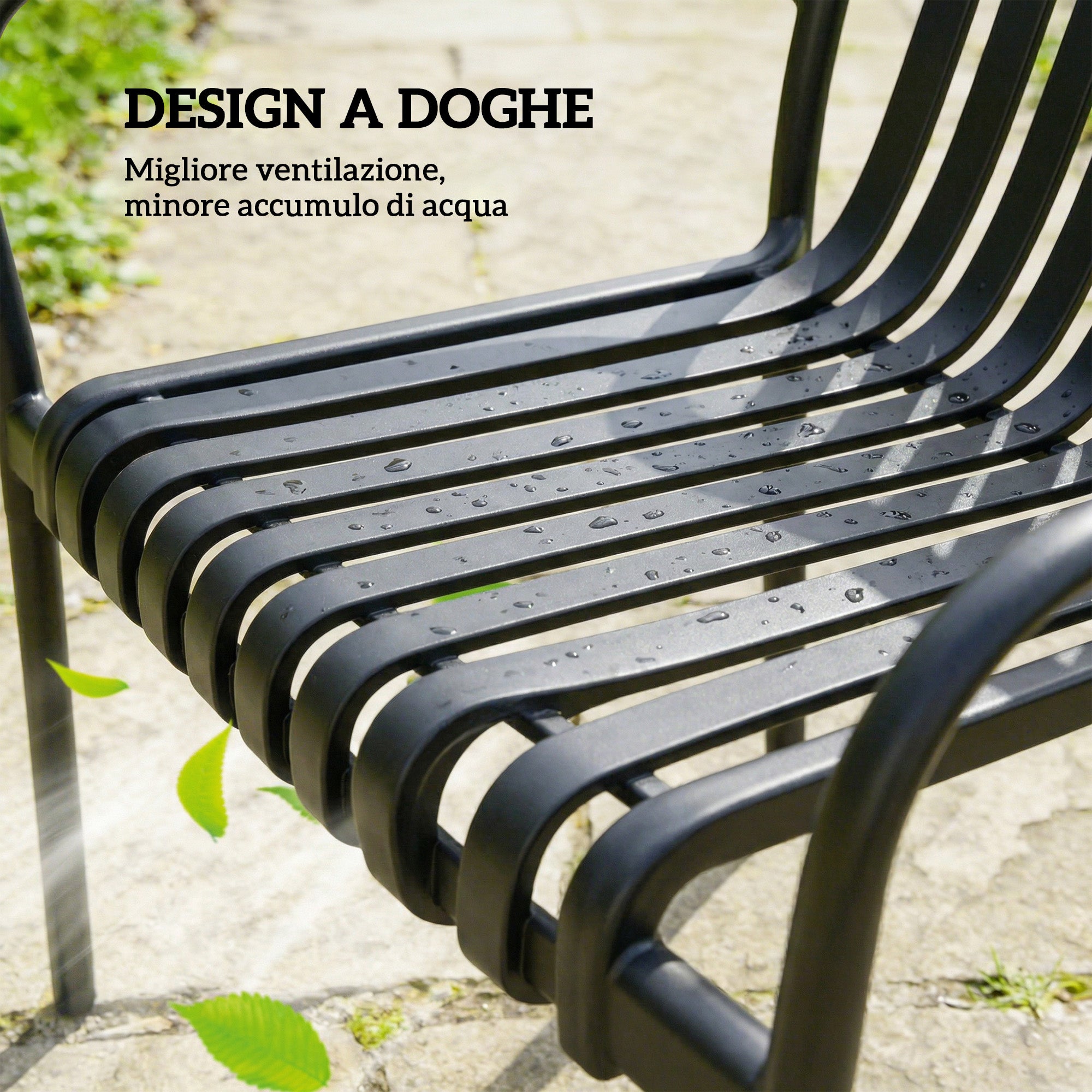 Outsunny Set of 4 Stackable Patio Chairs, Outdoor Dining Chairs with Curved Backrest, Slatted Seat and Armrests