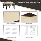 Outsunny Gazebo 3x3 adjustable on 3 levels with removable walls, in steel and Oxford fabric, coffee color and beige - Borgè