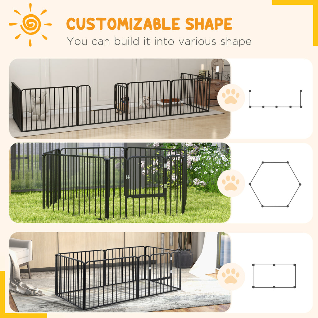 PAWHUT FENCE FOR 6 DOGS with 6 modular and outdoor modular panels, in steel, 164x83x60 cm, black - Borgè