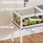 PawHut Raised Turtle House with Divider, Removable Tray, Made of Wood and PS, 104x53x82 cm, Grey and White