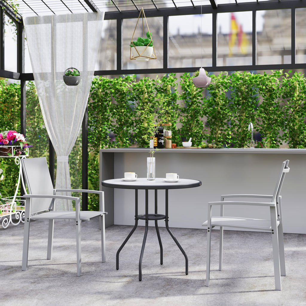 Set of 2 Stackable Garden Chairs with Breathable Seat, in Steel and Textilene, 56x58x89 cm, Light Gray