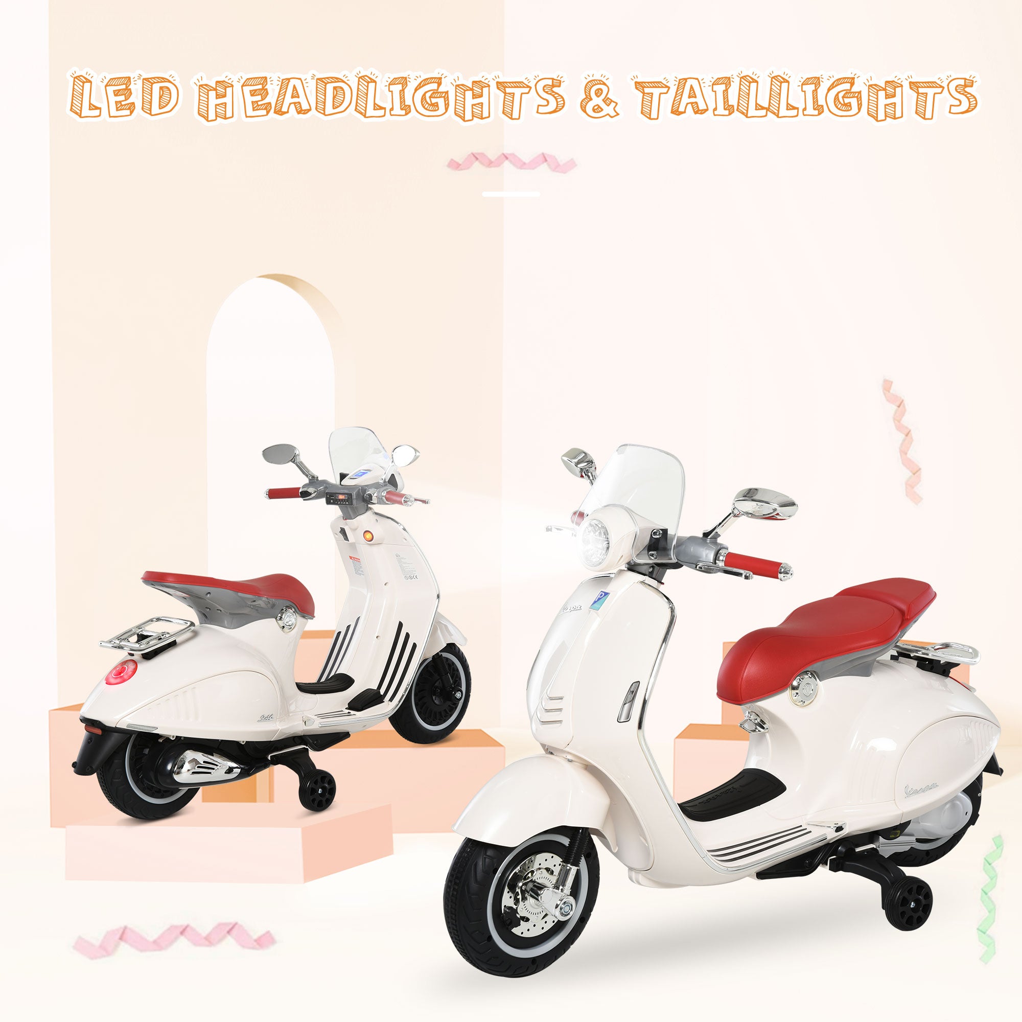 Homcom electric motorcycle for children with official Vespa, 2 wheel, lights and sounds, 108x49x75 cm, white - Borgè