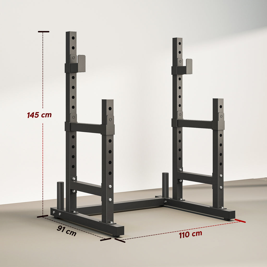 2-Tier Adjustable Barbell Rack with Disc Holder, Steel, 110x91x145 cm, Black