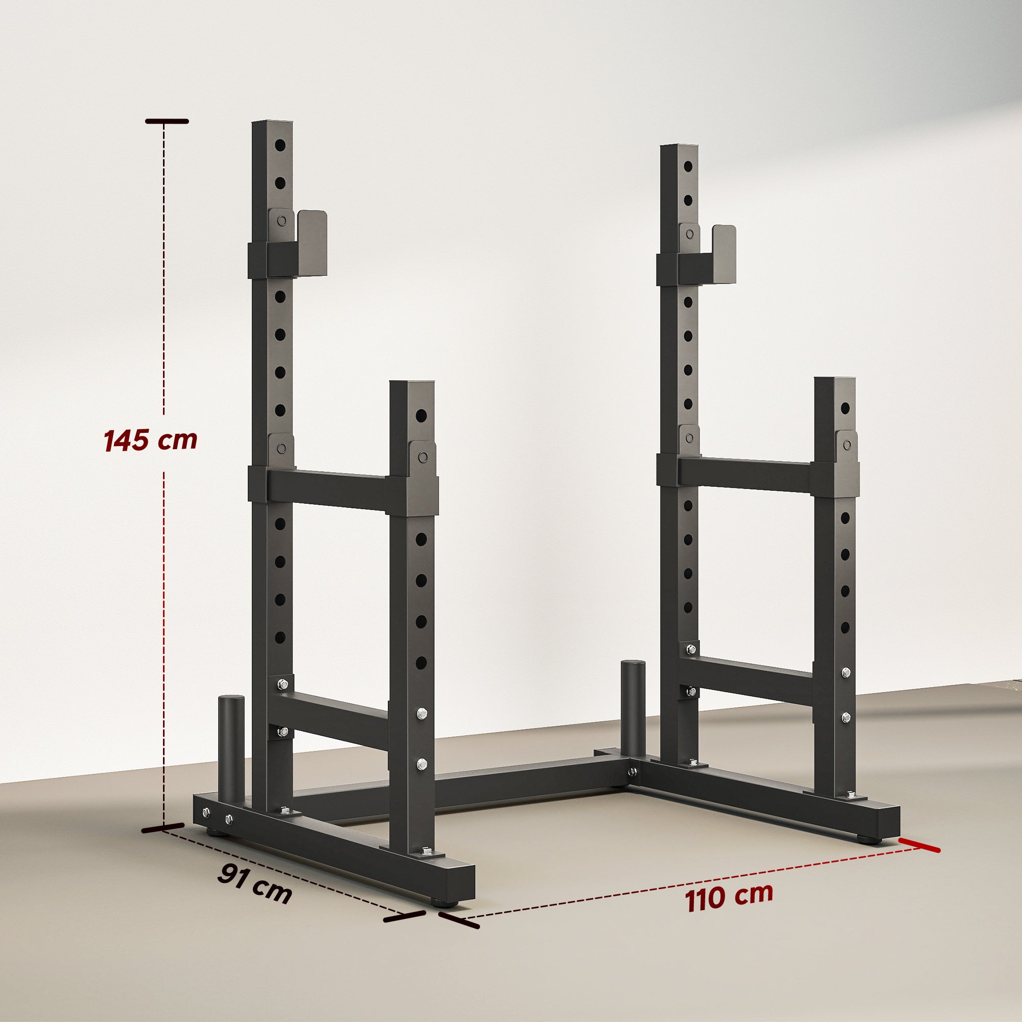 2-Tier Adjustable Barbell Rack with Disc Holder, Steel, 110x91x145 cm, Black