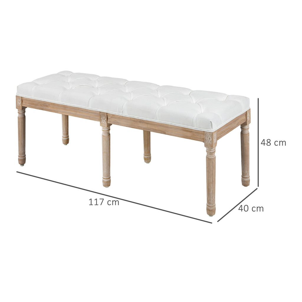 Vintage Style Upholstered Bedside Bench in Fabric and Wooden Legs, 117x40x48