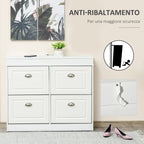 Space-Saving Wooden Shoe Rack with 4 Flap Drawers and Adjustable Shelf for 16 Shoes, 98x24x83cm, White