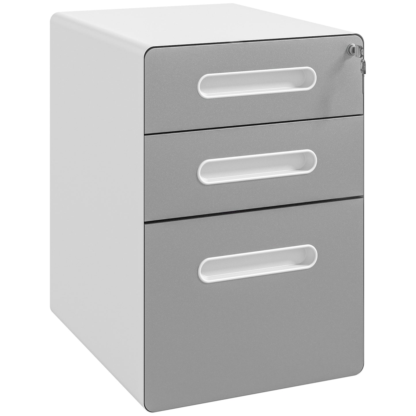 3 Drawer Office Chest with Lock, Wheels, A4, Legal and Letter Size Document Holder, Light Grey