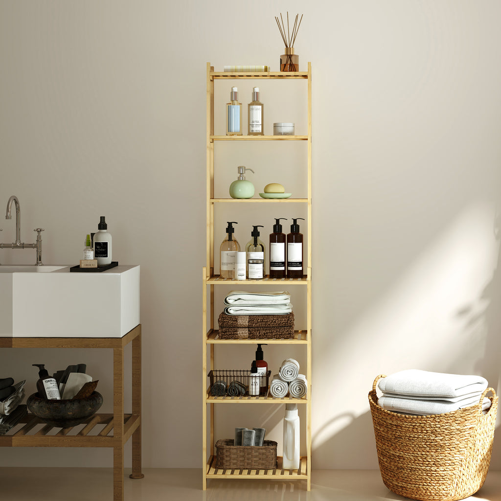 7-Tier Bathroom Shelf Unit Bamboo Storage Unit, 44x33x180 cm, Wood Color