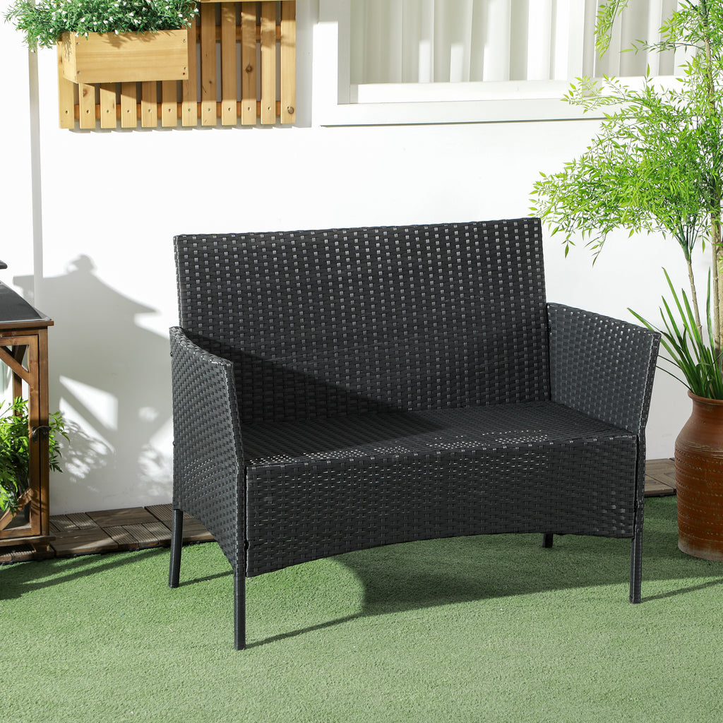 Comfortable 2-Seater Garden Sofa: PE Rattan, Steel, Cushioned, Armrests - Black - Borgè