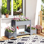 Outsunny Raised Planter with 2 Side Pots and Tool Shelf, in Fir Wood, 149x46x76 cm, Grey