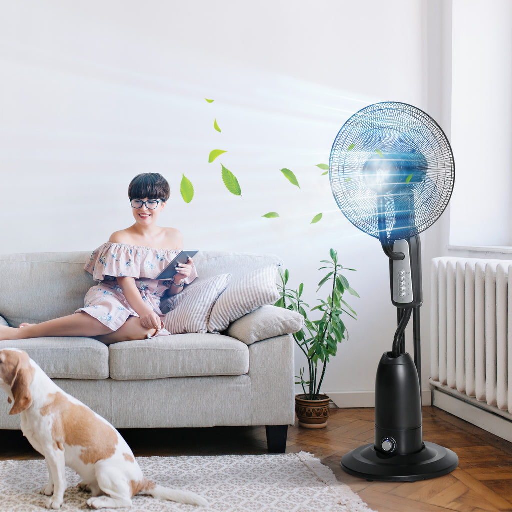HOMCOM 90W Nebulizer Fan with 4 Wheels with 2.8L Tank and 4 Speeds, in Metal, PE and ABS, 44.5x38.5x120 cm - Borgè