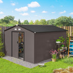Garden Shed with 2 Sliding Doors and 4 Air Vents in Steel, 322x277x192 cm, Brown